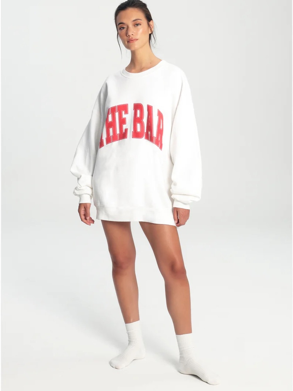 The Bar Crewneck White with Red Logo